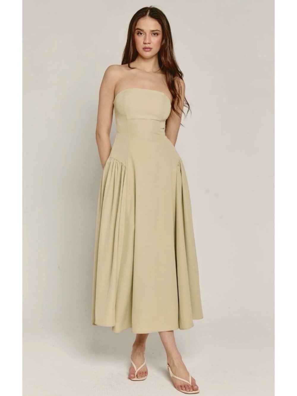Rare London Bandeau Hip Gather Detail Midi Dress In Light Green 6 US